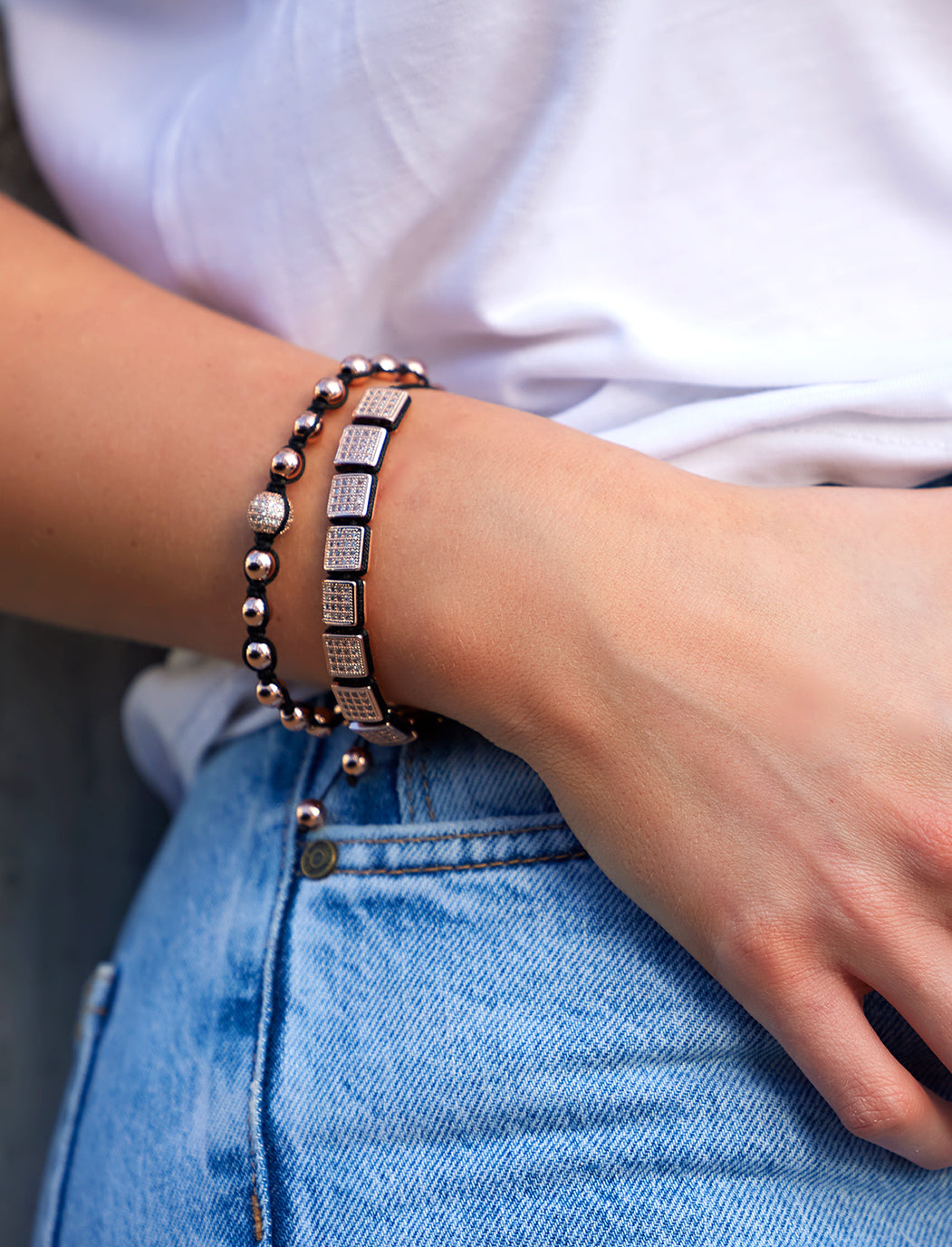 Adjustable Block Bracelet in Rose Gold