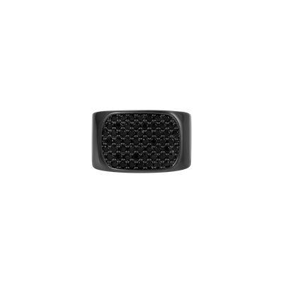 Block Ring in Black Pave