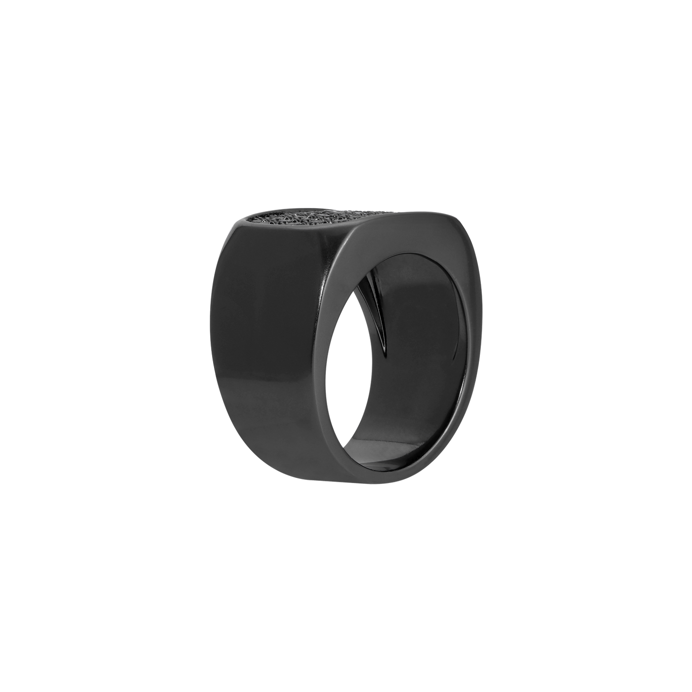 Block Ring in Black Pave