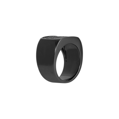 Block Ring in Black Pave