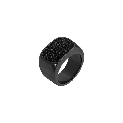 Block Ring in Black Pave